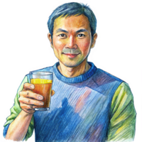 Happy guy enjoying his favorite juice drink png