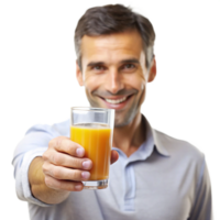 Refreshing juice in the hands of a happy man png