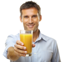 Smiling man enjoying a glass of juice png