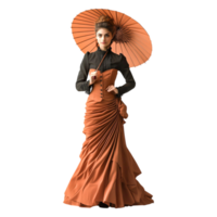 Elegant Model in Vintage Dress with Parasol in Studio Setting png