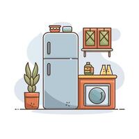 a refrigerator and a washing machine are shown in a flat style vector
