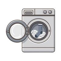 a washing machine with a door open and a load of clothes inside vector