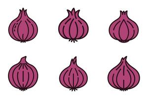 Simple Onion Silhouette Icon Set in Flat Style vector