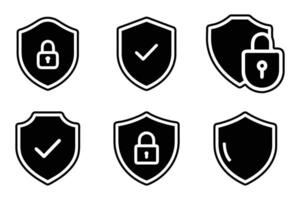 Flat Style Security Silhouette Icons with Outline Design vector