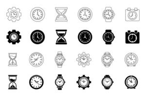 Flat Time Clock Silhouette Icons for Modern Design vector