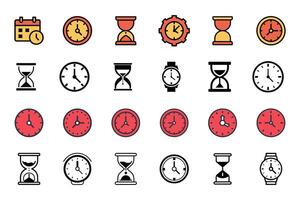 Minimal Clock Silhouette Icons in Flat Outline Style vector