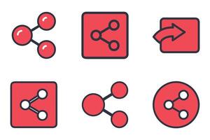 Flat Icon Set of Share Silhouettes with Outlines vector