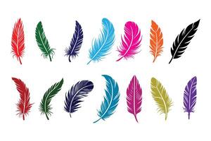 Collection of feather in flat art style. Bird Feather silhouette vector