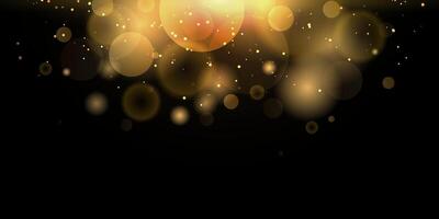 Abstract light bokeh gold glitter on isolated black background. Shiny gold glitter sparkles bokeh vector