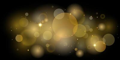 Golden glitter sparkles bokeh on isolated black background. Abstract shiny gold glitter sparkles bokeh element vector