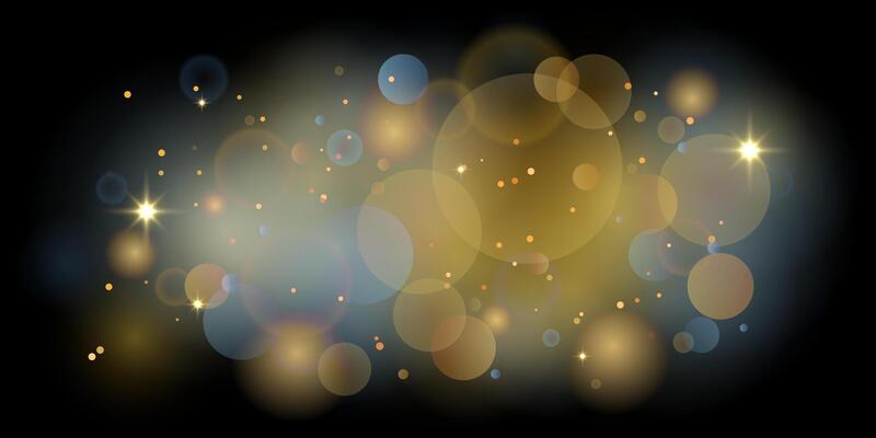 Bokeh gold and blue on isolated black background. abstract shiny gold glitter sparkles bokeh element
