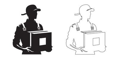 Black and White Silhouette Depicting a Delivery Person with a Package vector