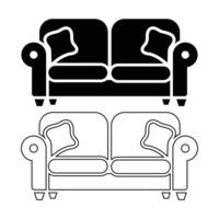 Icon of a Stylish Two-Seater Sofa in Solid and Outline Styles vector