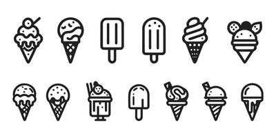 Simple Line Art Illustrations of Various Ice Cream Treats vector