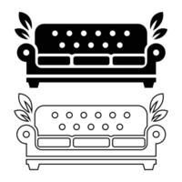 Icon of a Stylish Two-Seater Sofa in Solid and Outline Versions vector