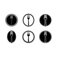 Fork Icon and Linocut Silhouette Design vector