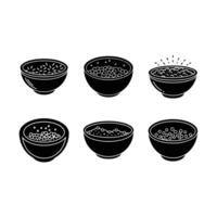 Cereal Bowl Icon and Linocut Silhouette Design vector