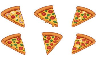 Delicious Pizza Slice Set Collection A Colorful and Appetizing Display of Different Pizza Flavors vector