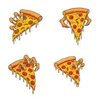 Delicious Angry Looks Cartoon Pizza Slice Set Collection A Bold and Sassy Pizza Artwork with Unique Angry Expressions vector