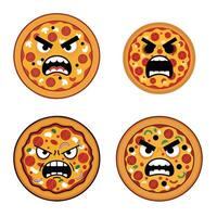 Delicious Angry Looks Cartoon Pizza Slice Set Collection A Bold and Playful Pizza Illustration with Attitude vector