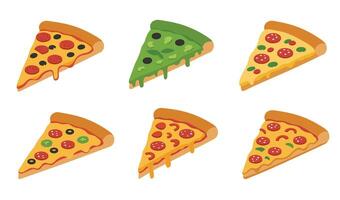 Delicious Pizza Slice Set Collection A Dynamic and Bold Depiction of Classic Pizza Toppings vector
