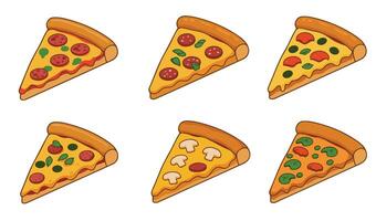 Delicious Pizza Slice Set Collection A High-Resolution Pizza Artwork with Realistic and Cartoon Styles vector