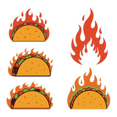 Spicy Tacos set Flame Fire Illustration A Playful and Dynamic Representation of Mexican Fast Food