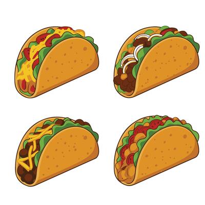 Bold and Vibrant Tacos set Flame Fire Illustration Showcasing the Heat and Flavor of Authentic Tacos