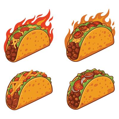 Tacos set Flame Fire Illustration A Bold Representation of Street Food with a Flaming Aesthetic