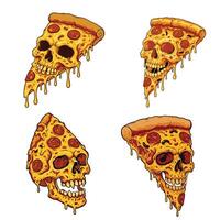 Delicious Angry Looks Cartoon Pizza Slice Set Collection A Cheesy and Spicy Pizza Slice with a Fierce Expression vector