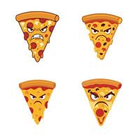 Delicious Angry Looks Cartoon Pizza Slice Set Collection A Unique and Expressive Pizza Design with a Fiery Temper vector