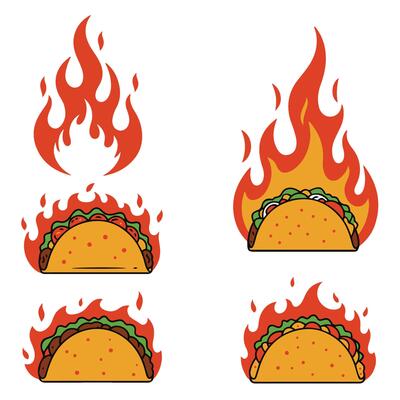 Tacos set Flame Fire Illustration A Delicious and Fiery Depiction of Spicy Mexican Cuisine