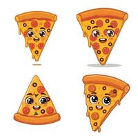 Cool Cartoon Pizza Slice Characters with Fun Expressions A Playful Food Illustration vector