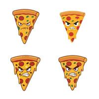 Delicious Angry Looks Cartoon Pizza Slice Set Collection A Feisty and Animated Pizza Design Perfect for Menus and Branding vector