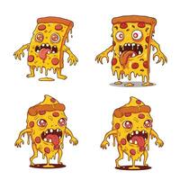 Delicious Angry Looks Cartoon Pizza Slice Set Collection A High-Resolution Pizza Artwork with Expressive and Cartoonish Features vector