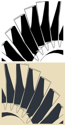 Compressor blisk and turbine blades close up