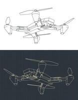 Folding drone blueprints illustrations vector