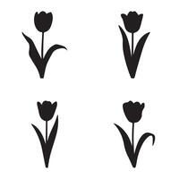 A set of four simple, black silhouette tulips against a white background. vector