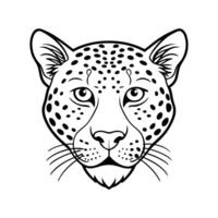 Close-up line drawing of a leopard's head, showcasing intricate details of the spots and facial features. vector