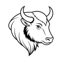 A bold, black and white, profile view of a yak's head. vector