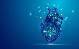 concept of cardiology or medical healthcare technology, graphic of artificial heart combined with electronic pattern vector
