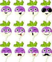 Set of a fresh turnip with different expressions vector