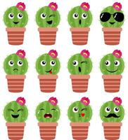 Set of a cactus in potted with different expressions vector