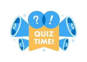 Quiz time megaphones question exclamation flat. Expressive emblem geometric element. Blue and orange. vector