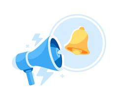 Megaphone bubble bell notification lightning flat. Expressive emblem geometric element. Blue and orange. vector