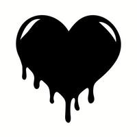 Silhouette heart shape dripping icon. Black melting heart with drops. Simple design element vector