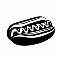 Silhouette hot dog sausage with mustard in bun. Fast food symbol isolated on white background. illustration vector