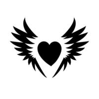 Flying heart with wings icon. Love design for print and web. Valentines Day symbol. Black and white illustration vector