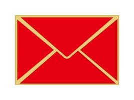 Red rectangular envelope with golden outline isolated on white background. vector