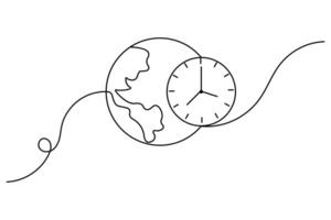 Earth hour continuous single line art drawing of world globe icon vector